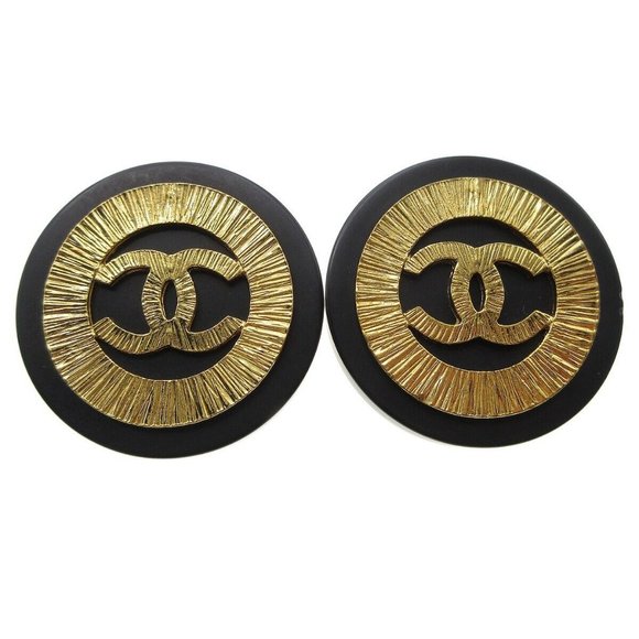 Chanel Huge Button Motif Earrings Black Clip-On Accessories - Picture 1 of 10